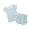 Été nouveau-né bébé garçons filles vêtements ensembles coton coton solide à manches courtes t-shirts à col o de shorts 2pcs