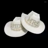 Boinas hechas a mano para fiesta de boda, sombrero de vaquera para novia, ala ancha, diamantes de imitación para novia, sombrero de fieltro blanco brillante occidental, boinas a prueba de sol