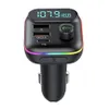 T70 CAR Bluetooth Kit 5.0 FM Sändare Handsfree MP3 Player PD 20W Typ C QC3.0 Dual USB Charger 7-Colorful Atmosphere Light