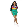 S-3XL Women Outfits Tracksuits Windbreaker långärmad Pullover Jacket Crop Top Hoodies and Shorts 2 Piece Pants Set kläder