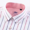 Men's Casual 100% Cotton Oxford Striped Shirt Single Patch Pocket Long Sleeve Standard-fit Comfortable Thick Button-down Shirts 220401