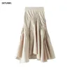 Женская элегантная плиссированная MIDI юбка дамы повседневная высокая талия сплошной цвет асимметричный черный A-линия юбки Skias SK505 220322