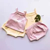 2 pezzi Set di vestiti estivi per bambini Abiti senza maniche sopra e sotto per le ragazze dei ragazzi del bambino Abito in cotone solido per la neonata G220509