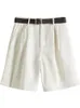 FSLE 100% Cotton Casual White Denim kort sommar sexig hög midja shorts jeans kvinnliga vintage bälte löst shorts 220527