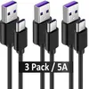 Cable de carga rápida USB tipo C, paquete de 3, 5A, PVC, código de carga rápida segura, Cable USB C para Samsung Galaxy Note 20 10 9 8 S8 S9 S10 10