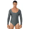 Catsuit Kostümler Erkek Yuvarlak Boyun Uzun Kollu Bodysuit Spor Egzersiz Gym Fitness Leotard