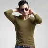 Men's T-Shirts Men T-Shirt 2022 Cotton Long Sleeve TShirts Solid Slim V-Neck Pullover Black Full Casual TopsMen's