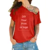 Customized Print T Shirt for Women DIY Your like Po or Top T shirt Femme Irregular Skew Cross Bandage Size S 5XL Tees 220408