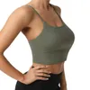 LETSFIT ES6 Sport Bras för kvinnor ActiveWear Tops för Yoga Running Girl Longline Padded Bh Crop Tank Fitness Workout Top med avtagbara kuddar Bekväma gröna