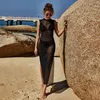 Women Dress Summer Sexy Jumpsuit Mesh Sheer CoverUp Bodysuit O Neck Black Bikini Swimsuit Beach Lingerie Cover Up Dress 220527