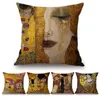 Taie d'oreiller or peinture à l'huile jeter taie d'oreiller Gustav Klimt galerie cas maison décorative lin cas canapé coussin 220623