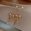 Dangle & Chandelier Korean Fashion Bow Drop Earrings For Women Gold Trend Long Chain Tassel Crystal Statement Jewelry Wholesale StudDangle