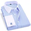 Alta qualidade listrada para homens abotoaduras francesas camisas casuais camisas de mangas compridas branco colarinho casamento casamento smoking camisa 6xl 220323