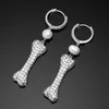 Creative Bone Dangle Earrings with Natural Freshwater Pearl Iced Micro Pave CZ Hip Hop Jewelry For Girls Party Gift