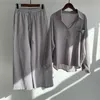 Plus Size S-3xl 4xl 5XL Womens 2 Piece Pants Set 2022 Autumn Cotton Linen Shirt High Waist Slacks Loose Wide Leg Trousers