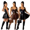 Skirts INS Fashion Women Leather Skirt All Matching High Waist Pleats A Line Mini Casual Sexy Club Clothing 2022 Spring Style