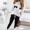 Kvinnor Pants Women's Capris Fashion Sweatshirt Set Drawstring Lady Tracksuit V-Neck Blus Mid midja Streetwear Casual Outfit