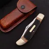 SR 250T Folding Blade Knife 7Cr17Mov Satin Two Blades Resin Handle Outdoor EDC Pocket Knives & Leather Sheath