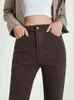 Brun taille haute Micro-lame Simple jean femmes été nouveau rétro chocolat mince ample Long pantalon Denim pantalon tij femme L220726