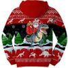 남자의 후드 땀 셔츠 산타 클로스 라이딩 공룡 3D 까마귀 크리스마스 크리스마스 재미있는 인쇄 셔츠 만화 캐주얼 풀오버 셔츠 230206
