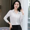Женщины с длинным рукавом EA Blouses Корейский шелковый топ плюс размер женщина сатин белый элегантный базовый 3XL Blusa