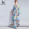 LD LINDA DELLA Fashion Designer Maxi Dress 5XL Plus size Women s Long Sleeve Boho Colorful Flower Print Casual Long Dress LJ200818