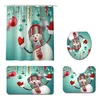 Christmas Shower Curtain Carpet Set Bathroom Toilet Mat Printing Waterproof Floor Mat