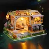 DIY hölzerne Puppenhaus-Bausätze, Miniatur mit Möbeln, niedliche Katzen, Kaffee, Zuhause, Casa, Puppenhaus, zusammengebautes Spielzeug für Mädchen, Weihnachtsgeschenke, Mini