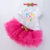 Baby Girl 1st Birthday 3pcs clothing set with Headband & Romper & Skirts Infant toddler summer outfits for photography