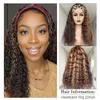 Siyah kadınlar için su dalgası insan saç perukları sarışın ve kahverengi brezilya glueless kafa bandı peruk