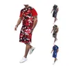 New Camouflage Splicing Tracksuits For Mens Fitness Training T shirts And Sports Drawstring Shorts Running 2 Piece Sets 2293