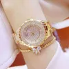 Montre femme montres femme or marque de luxe diamant Quartz Pulse Rvs horloge montre Relogio Feminino 0902