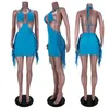 2022 Designer Sexy Womens Jurken Zomer Bodycon Jurk Borst Wikkelen Backless Hollowed Out Tassel One-Piece Rok