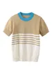 T-shirt femme 2023 printemps été marque qualité respirant tricot t-shirt 100 coton vêtements rayé Patchwork hauts C003 230206