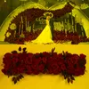 Couronnes de fleurs décoratives 100cm fleur artificielle personnalisée Rose avec rangée de feuilles vertes arc de mariage fond décoration murale maison El Table fleur