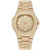 Wristwatches Hip Hop Iced Out Gold Color Watch Quartz Luxury Full Diamond Round Watches Mens Stainless Steel Wristwatch Gift