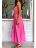 Benna laterale sexy tagliata fuori da donna senza schienale abito estivo solido spalline da spalla da donna maxi rosa abito casual elegante 220511