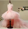 Girl's Dresses Elegant Long Trailing Appliques First Communion Dress Pink Tulle Ball Gown Girls Pageant Flower Girl For WeddingsGirl's