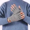 Five Fingers Gloves Solid Color Black Half Finger Fingerless For MenWool Knit Wrist Cotton Winter Warm Stretch Elastic Women