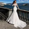 2022 Boho Mermaid Wedding Dresses 섹시한 등이없는 레이스 아플리케 얇은 색 스트랩 v 넥 커버링 버튼 뒷모습 웨딩 가운 멍청이 de novia