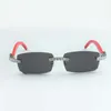 XL Diamond Sunglasses 3524012 with Red Natural Wooden Arm and 56mm Lens 3.0 Thickness