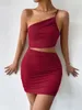 Women Casual Dresses Sexy One Shoulder Sleeveless Cutout Hollow Out Ruched Club Party Bodycon Mini Dress