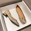 New Autumn Sexy Chunky Heel Shoes Split Leather Snakeskin Soft Women Shoes Round Toe Shoes Ladies Dress