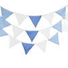 Party Decoration 5.1m 24 Flags Blue White Cotton Banner Pennant Garland Kids Baby Shower Birthday Bunting Wedding Pograph