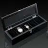 Titta på lådor fall 5/8/10/12 slots Watches Box Organizer Black Wood Holder Fashion Gift for Men