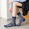 Socken Strumpfwaren Harajuku Retro Frau Vintage ethnischen Blumendruck japanische Kawaii süße Frauen Sommer Mesh dünne Seide Spitze Rüschen SockenSocken