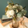 装飾的な花の花輪1bouquet人工シルクローズフラワーブライドメイドブランチホワイトパープルユーカリ葉の葉の結婚式の部屋DIY DEC