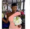 2022 Perzik Sexy Mermaid Bruidsmeisjes Jurken voor Afrikaanse Zwart Meisje Eén Schouder Lange Satijnen Bruiloft Jurk Dames Formele Prom Glozen BC9852 C0324