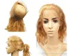Miód blondynka 360 koronkowa czołowa fala ciała 27 99J Blond Kolor Peruwiańskie Virgin Hair Pre Plucked 360