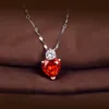 Anhänger Halsketten Valentinstag Geschenk Halskette Damen Rot Granat Herz Kristall Luxus Mädchen Schmuck Kette